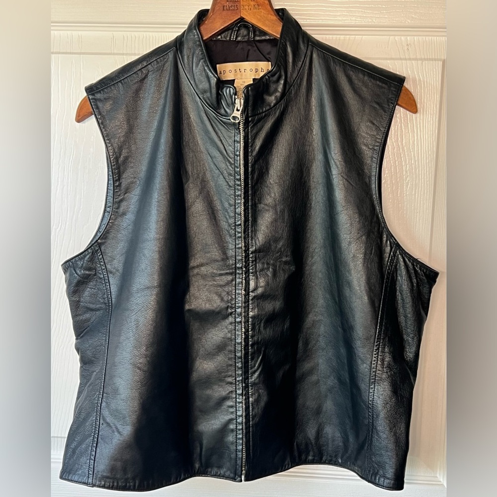 Vintage Black Leather Sleeveless Vest Size 18 Plus